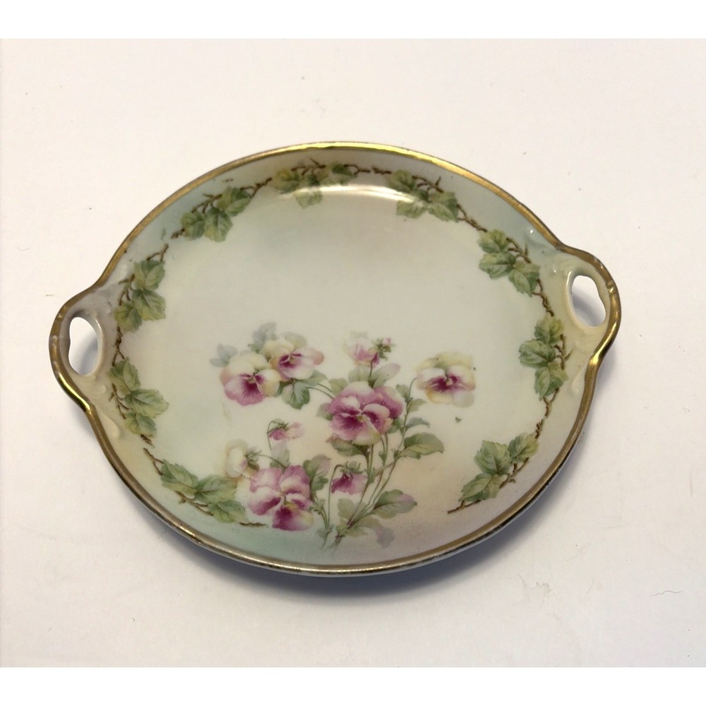 Vintage Three Crowns China Germany Gold Rim Two Handle‎ Roses Plate Dish Serving